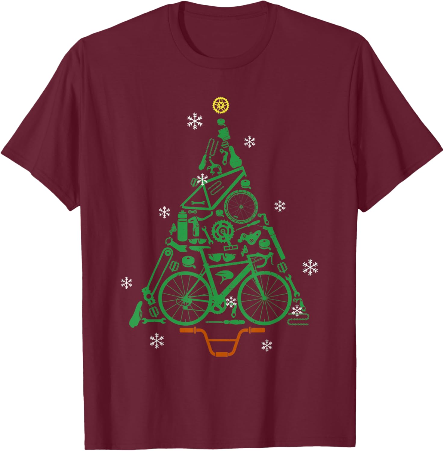 Road Bike Bicycle Funny Christmas Tree Cyclist Kids Adults T-Shirt - T-Shirt | Maroon