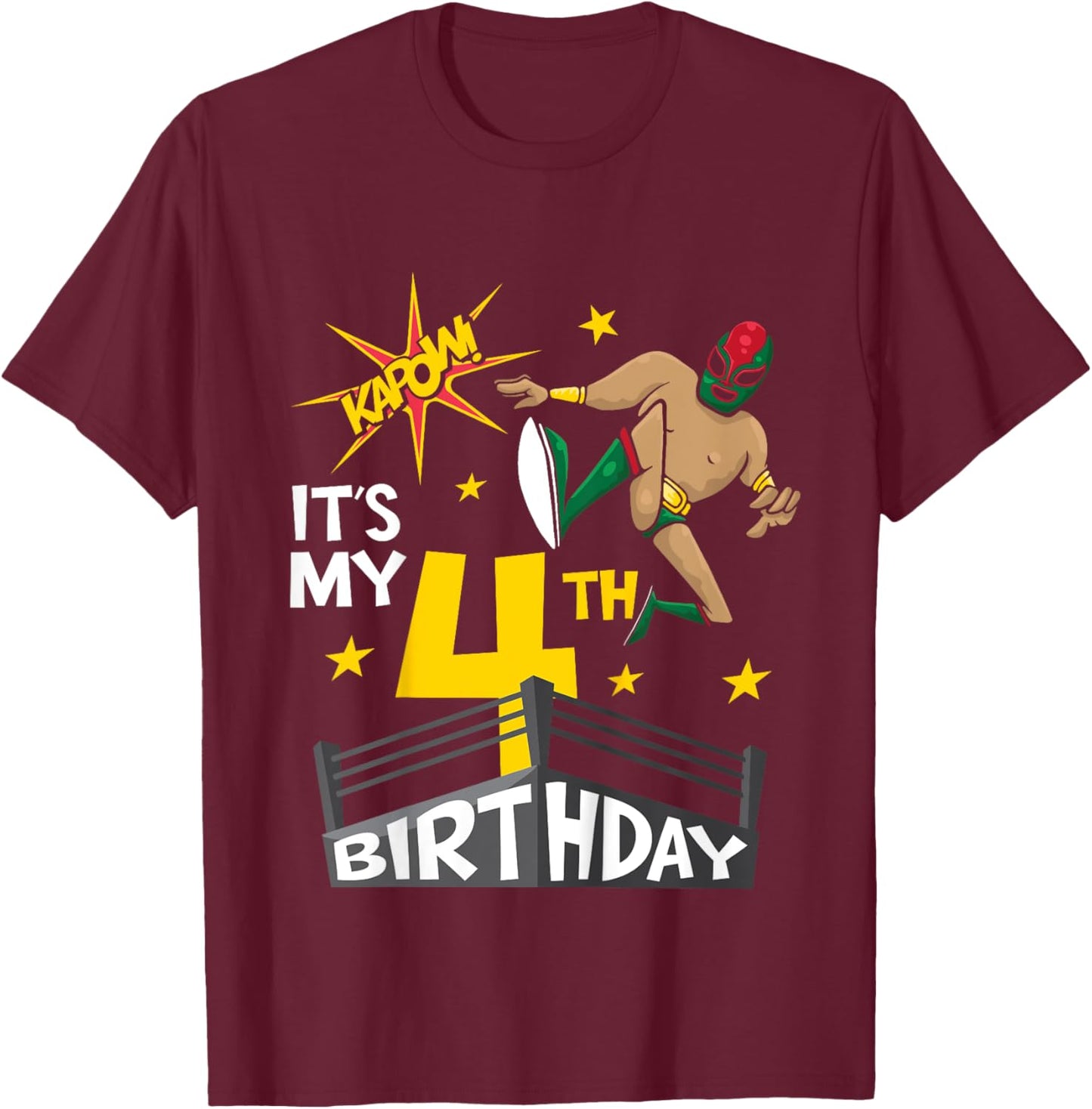 Kids It's My 4th Birthday 4th Birthday Boy Wrestling Themed Party T-Shirt - T-Shirt | Maroon