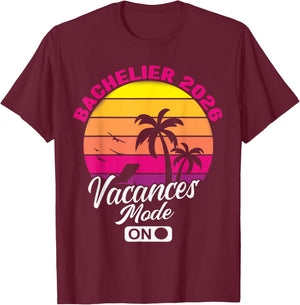 Baccalauréat 2026 Cadeau Réussite Bac Vacances Sunset Plage T-Shirt - T-Shirt | Maroon