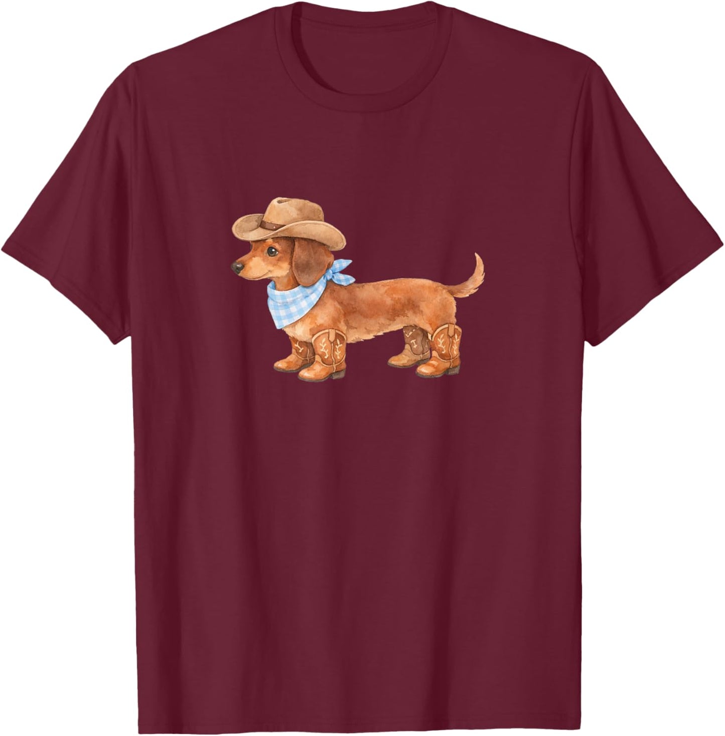 Aquarell Cowboy Dackel Baby Blue Western T-Shirt - T-Shirt | Maroon