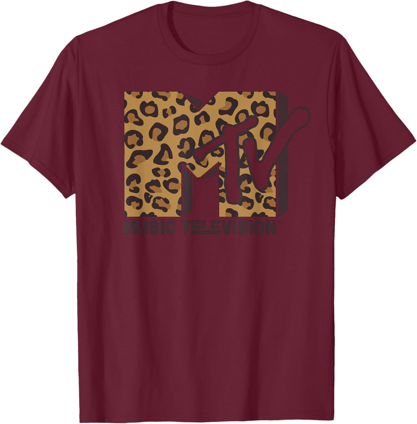 Classic MTV Leopard Print Logo T-Shirt - T-Shirt | Maroon