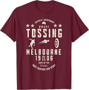 Australia Championship Dwarf Tossing Melbourne 1986 Funny T-Shirt - T-Shirt | Maroon