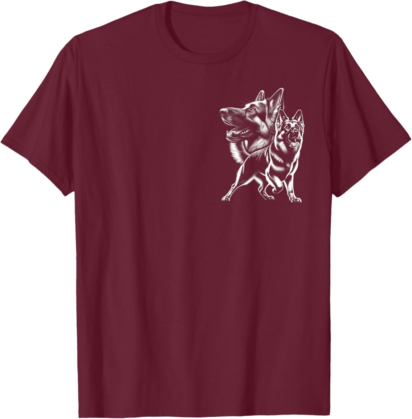 Verspielter Deutscher Schäferhund als Porträt auf Brust T-Shirt - T-Shirt | Maroon
