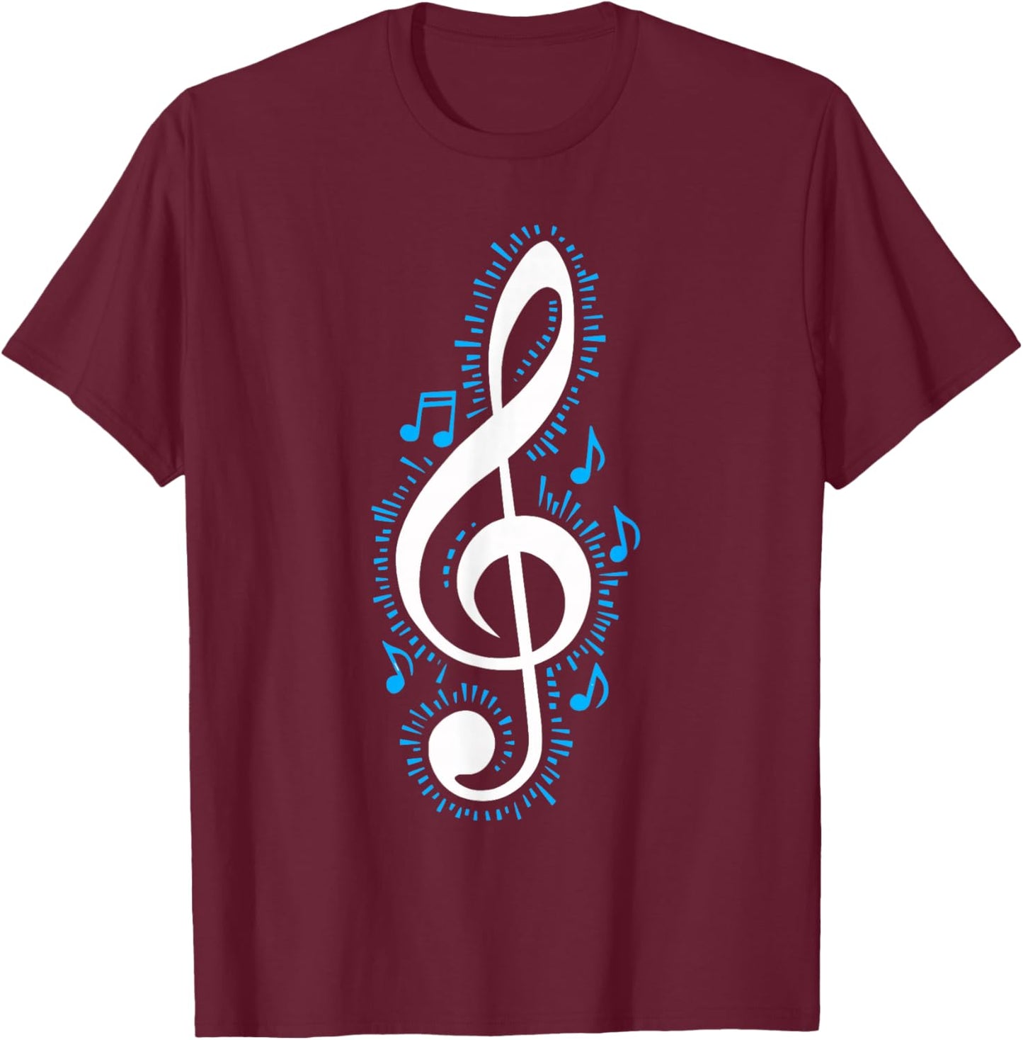 Treble Clef and Blue Music Notes Design for Music Love T-Shirt - T-Shirt | Maroon