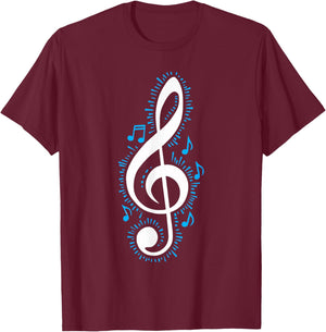 Treble Clef and Blue Music Notes Design for Music Love T-Shirt - T-Shirt | Maroon