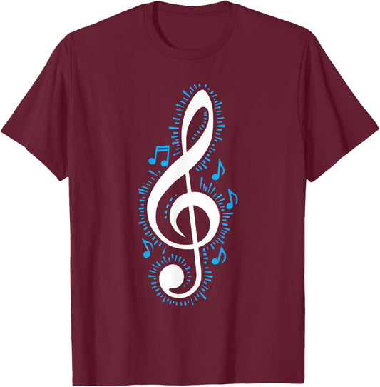 Treble Clef and Blue Music Notes Design for Music Love T-Shirt - T-Shirt | Maroon