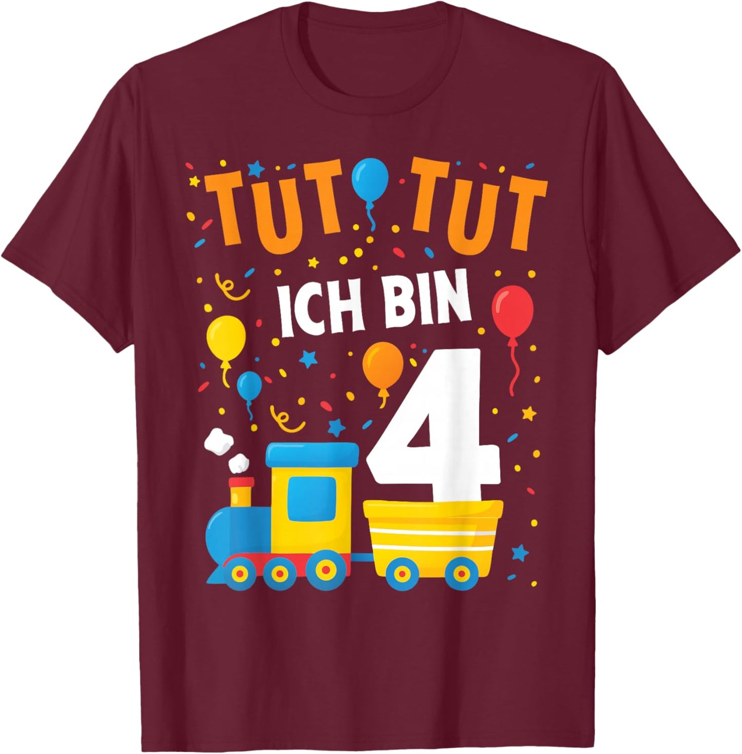 4 Geburtstag Zug Eisenbahn Lokomotive Junge 4er Geburtstag T-Shirt - T-Shirt | Maroon