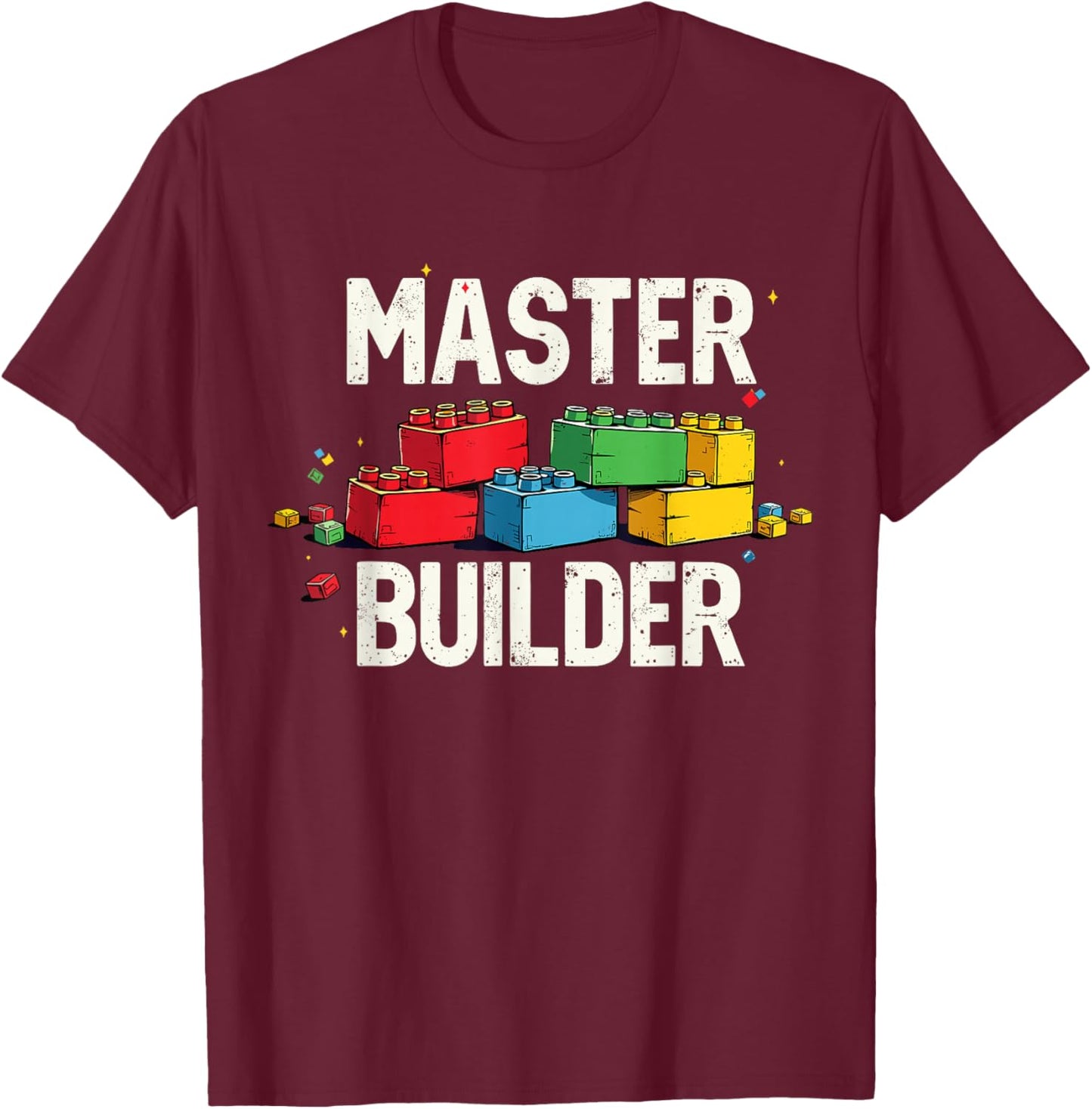 Master Builder Brick Design Funny Birthday T-Shirt - T-Shirt | Maroon