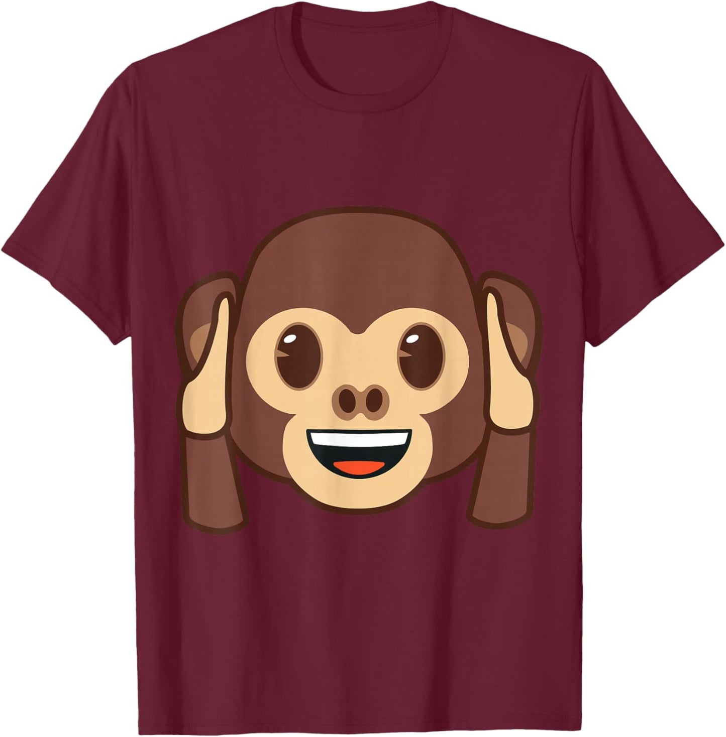 Official Emoji Monkey Holding Ears Yellow Smile Face T-Shirt - T-Shirt | Maroon