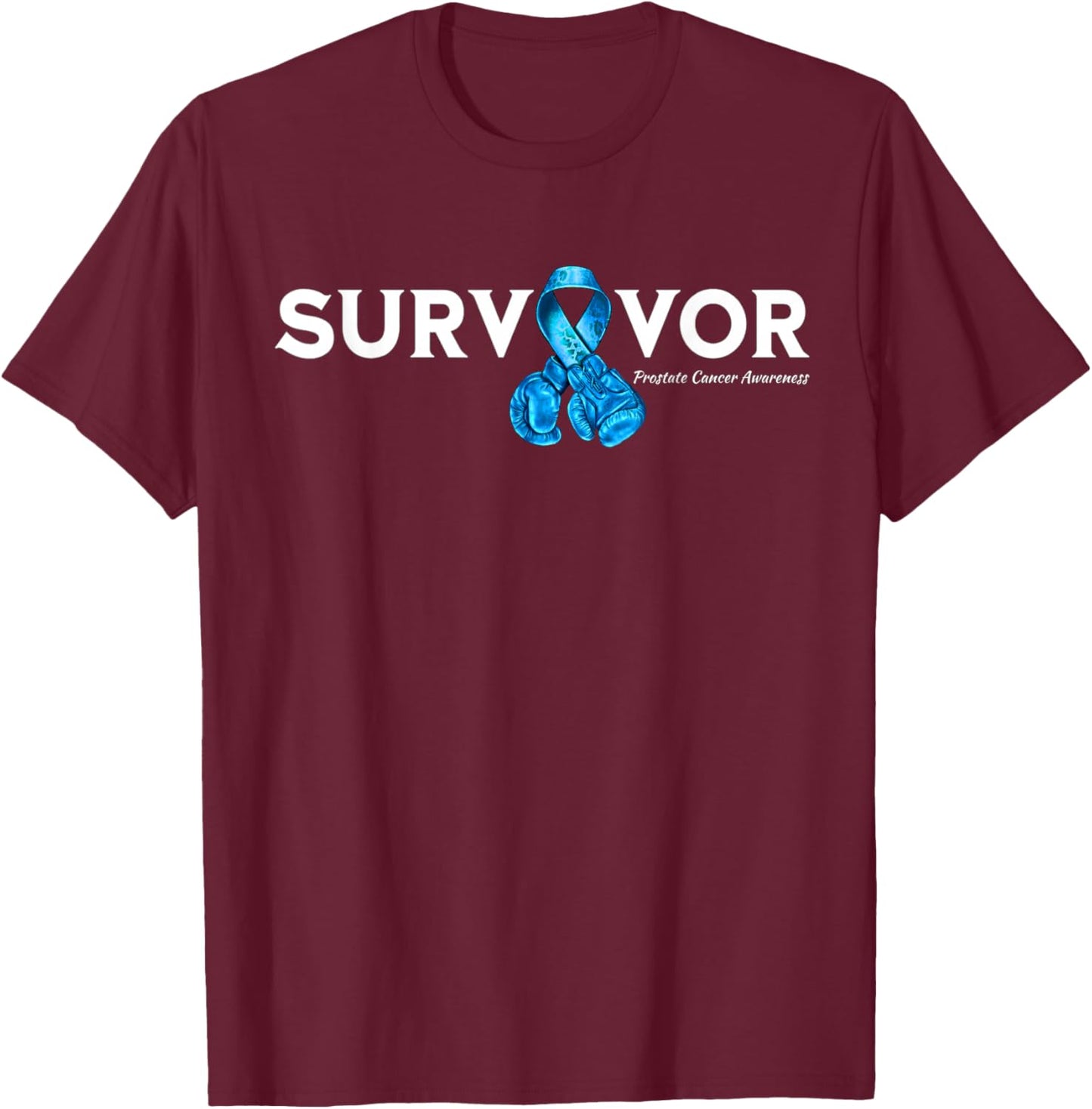 Family Prostate Cancer Awareness Light Blue Ribbon Survivor T-Shirt - T-Shirt | Maroon