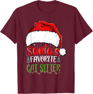 Santa's Favorite Cat Sitter Funny Christmas Cat Sitter T-Shirt - T-Shirt | Maroon