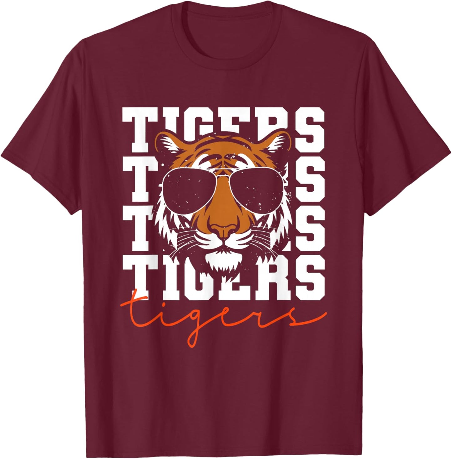 Vintage Tigers Inspirational Athletic Name Design Gift T-Shirt - T-Shirt | Maroon
