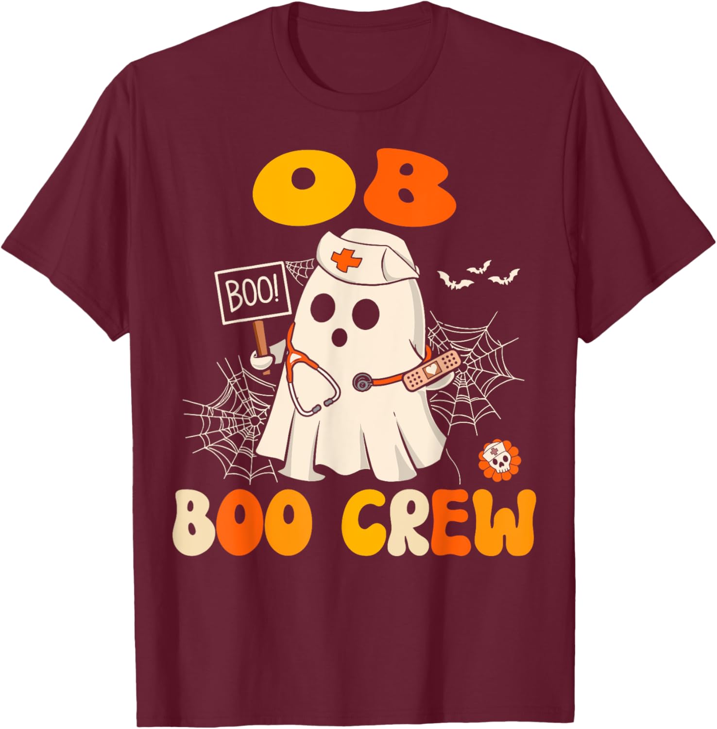 Groovy OB Nurse Funny Halloween Costume OB Gyn Nurse T-Shirt - T-Shirt | Maroon