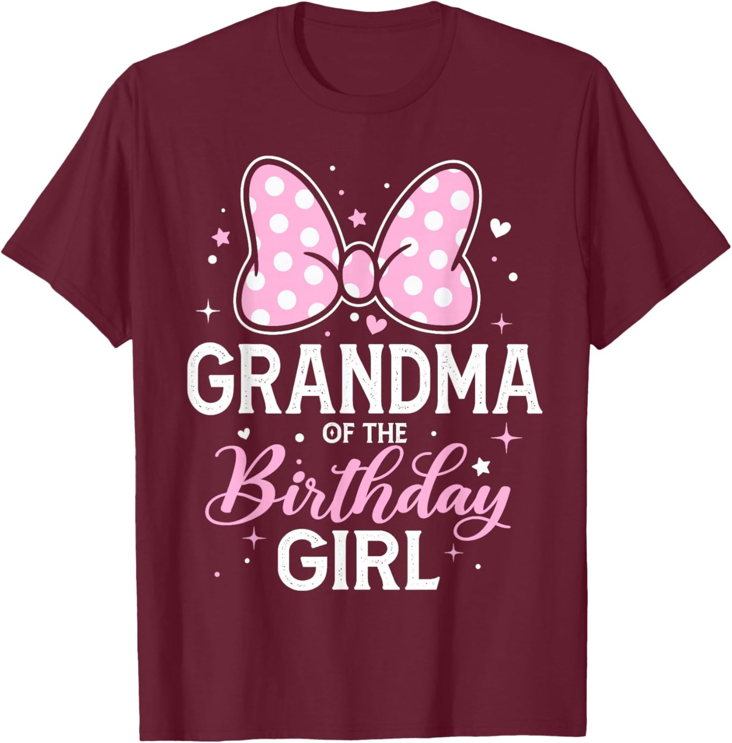 Grandma of The Birthday Girl Pink Bow Family Matching T-Shirt - T-Shirt | Maroon