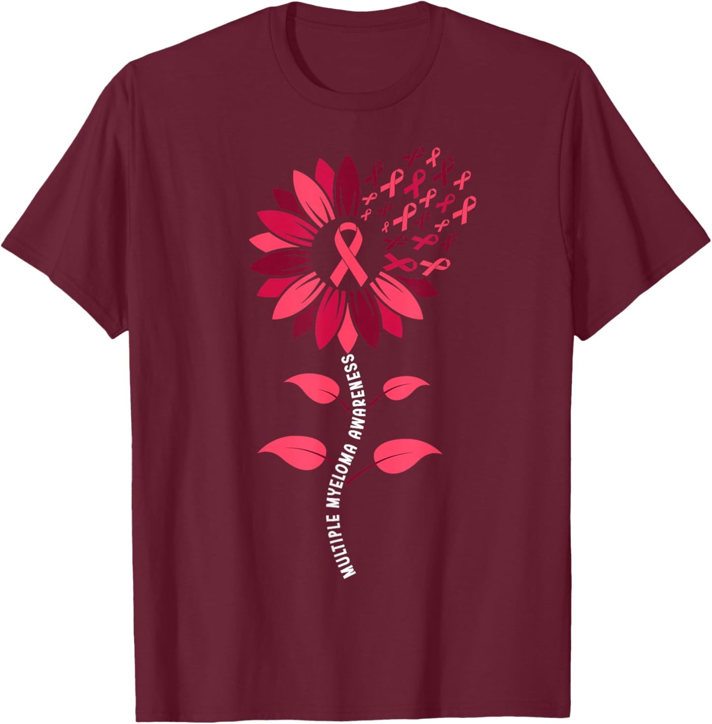 Sunflower Multiple Myeloma Awareness Burgundy Ribbon T-Shirt - T-Shirt | Maroon