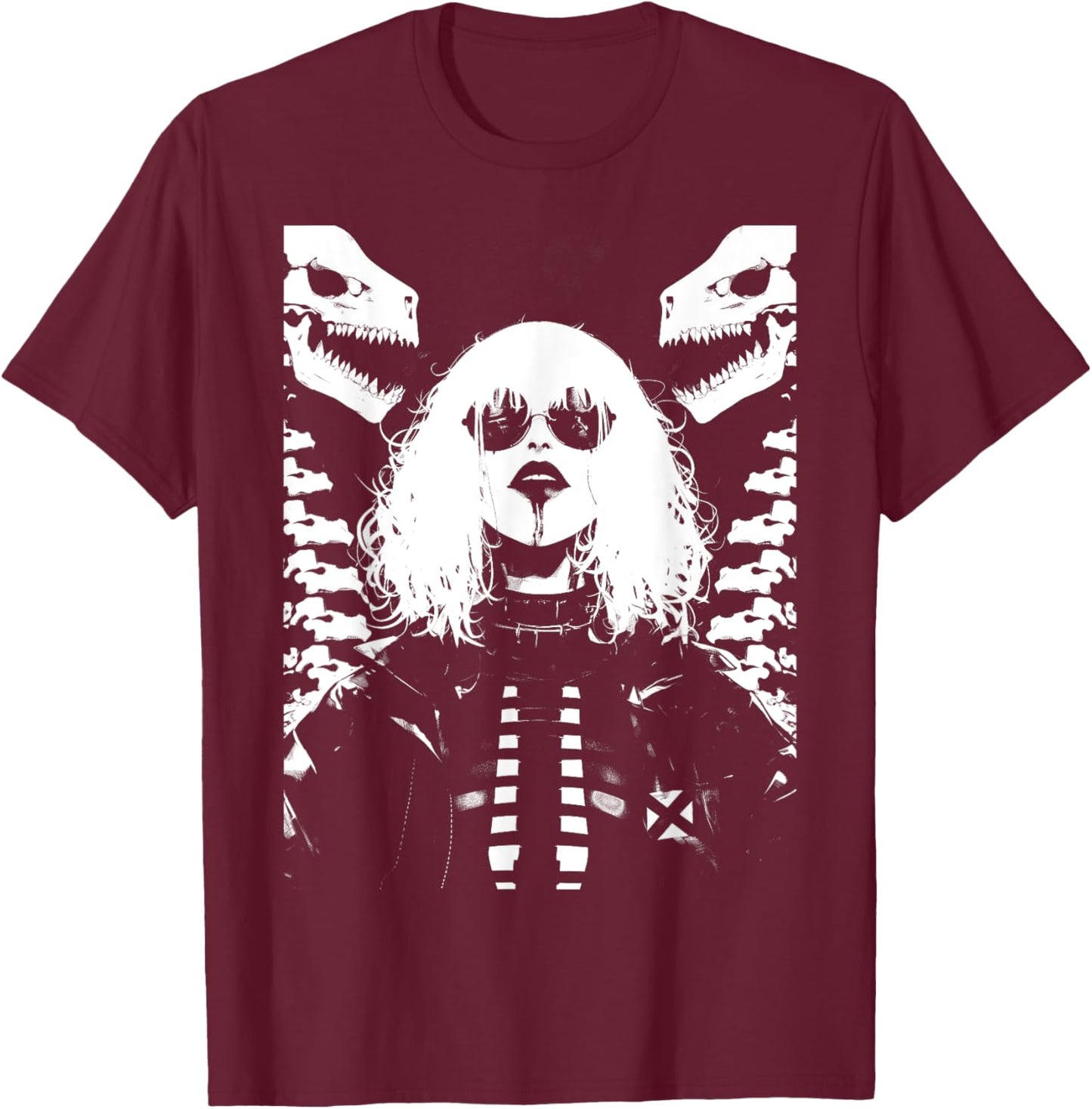 Horror Techwear Ghoul Girl Cybergoth Gothic Anime Manga T-Shirt - T-Shirt | Maroon
