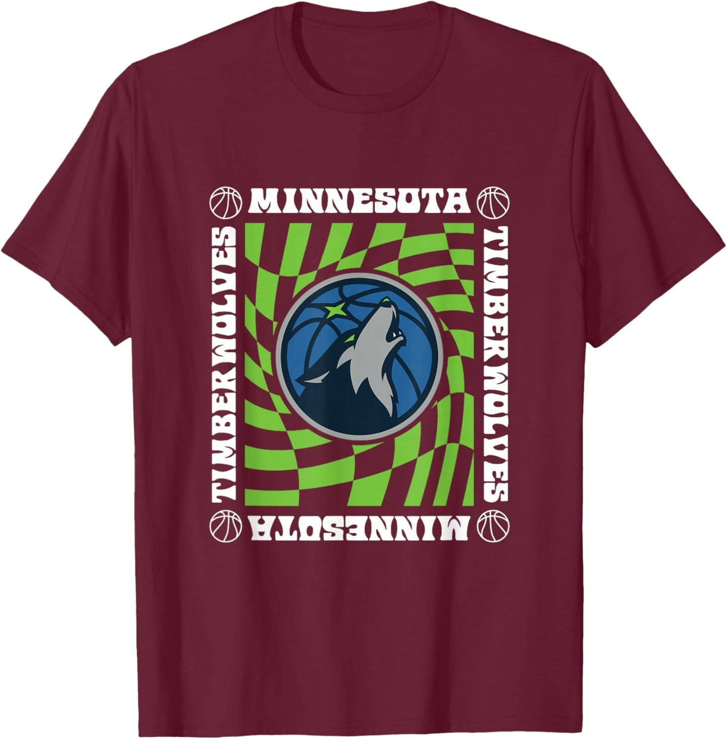 NBA Minnesota Timberwolves Retro Checkerboard Wave T-Shirt - T-Shirt | Maroon