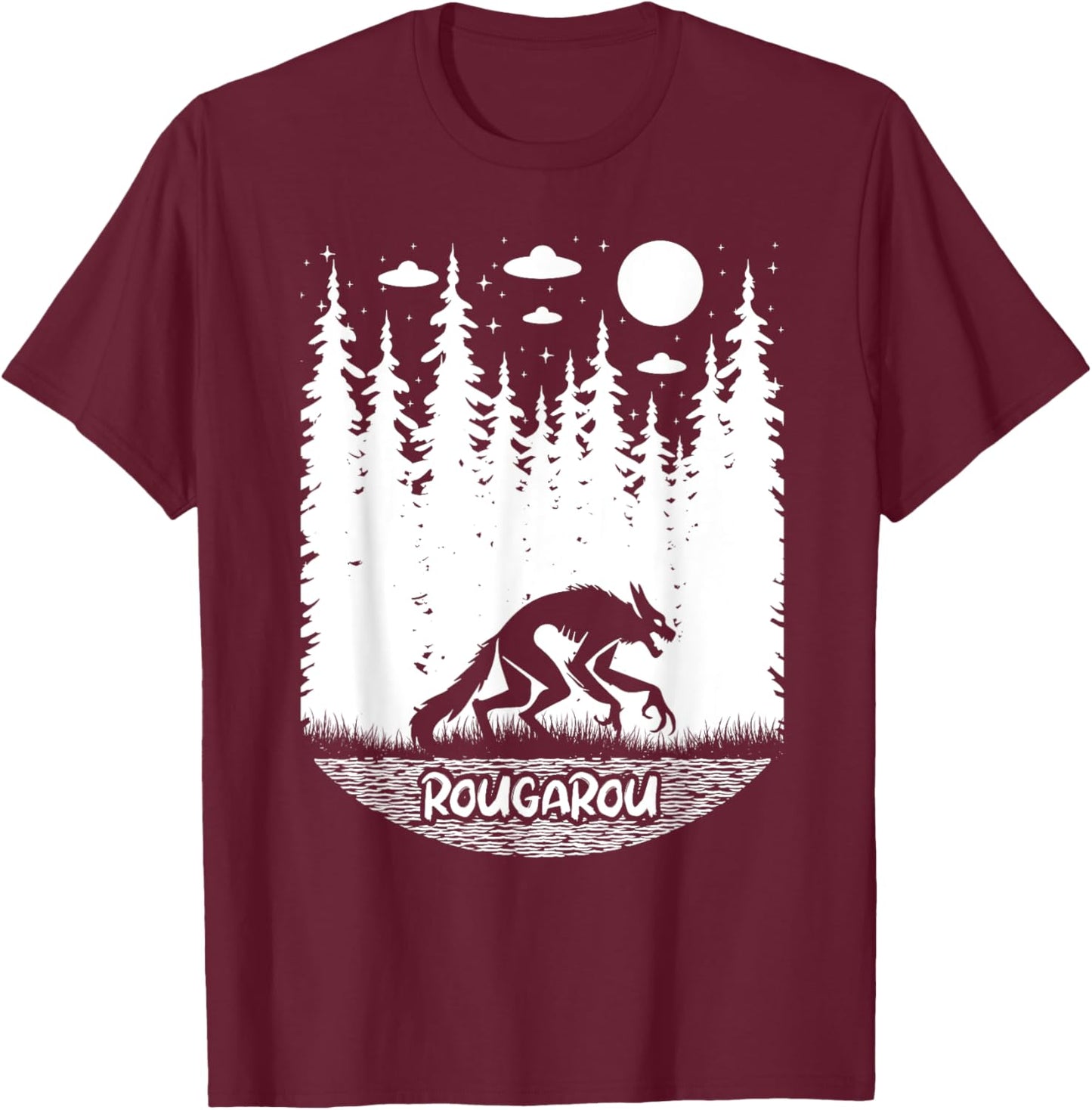 Funny Cryptid Rougarou Ufos Folklore Creature Cryptozoology T-Shirt - T-Shirt | Maroon