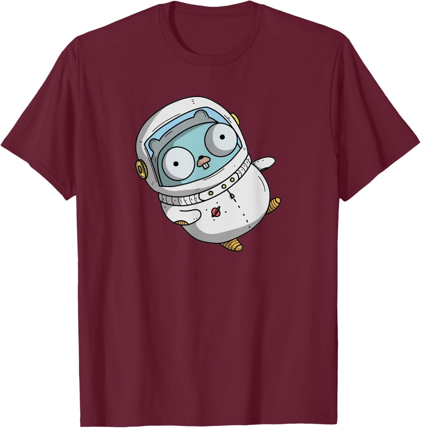 Astronaut Gopher - Fun Programmer Developer GO lang Logo T-Shirt - T-Shirt | Maroon
