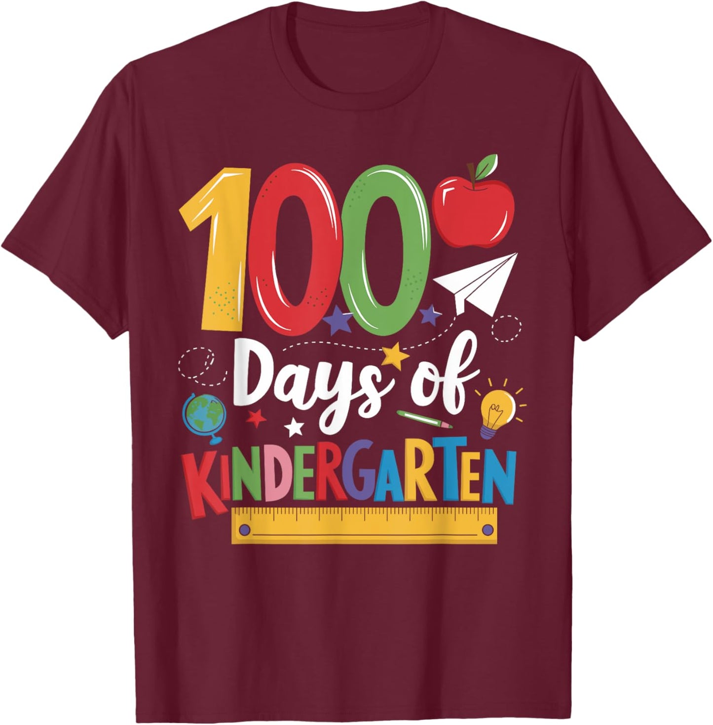 100 Days Of Kindergarten School 100th Days Of School Kids T-Shirt - T-Shirt | Maroon