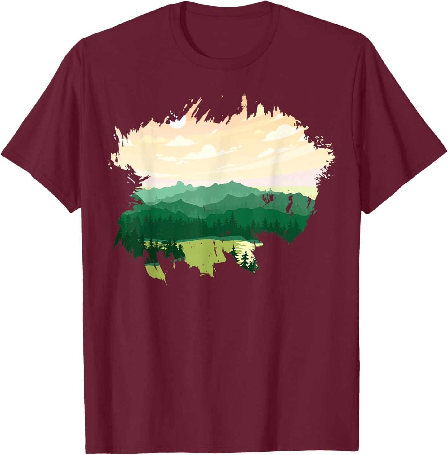 Timeless Mountain, Nature Trees and Forest T-Shirt - T-Shirt | Maroon