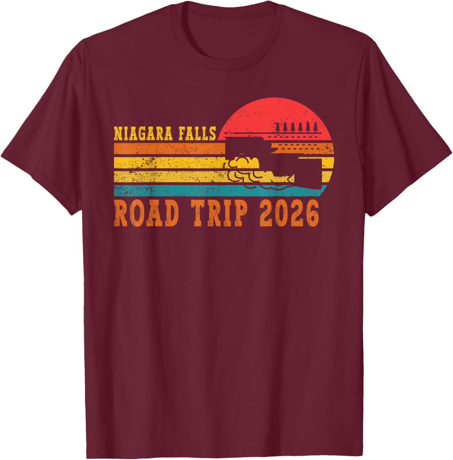 Niagara Falls Road Trip 2026 Summer Vacation Souvenir Retro T-Shirt - T-Shirt | Maroon