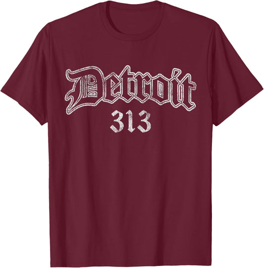 Vintage Detroit Michigan 313 T-Shirt - T-Shirt | Maroon