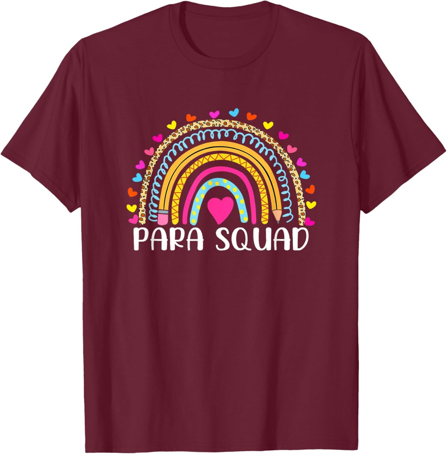 Paraprofessional Para Squad Teacher Crew Boho Rainbow T-Shirt - T-Shirt | Maroon