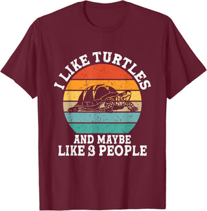 J'aime Les Tortues et Peut-être 3 Personnes, drôle et rétro T-Shirt - T-Shirt | Maroon