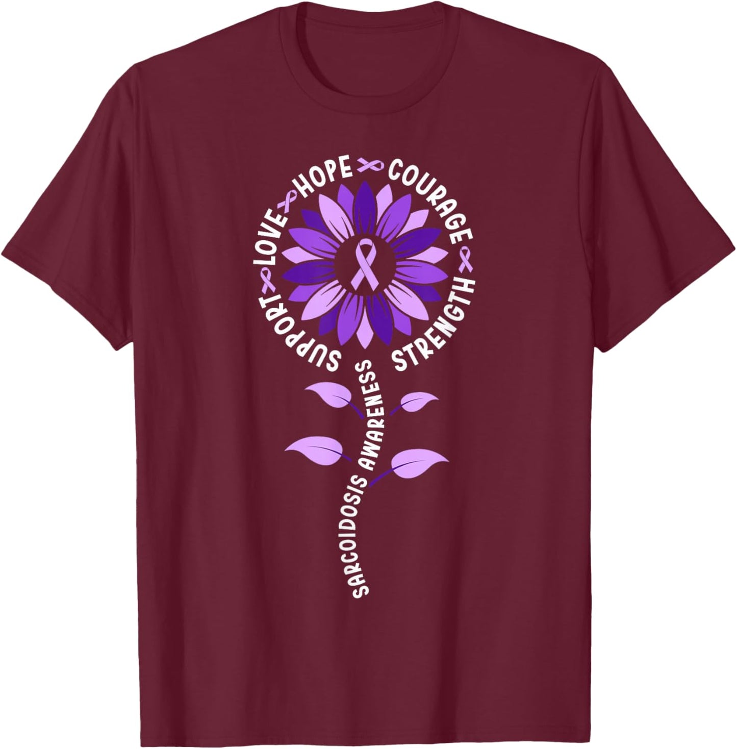 Sunflower Purple Ribbon Sarcoidosis Awareness Month T-Shirt - T-Shirt | Maroon