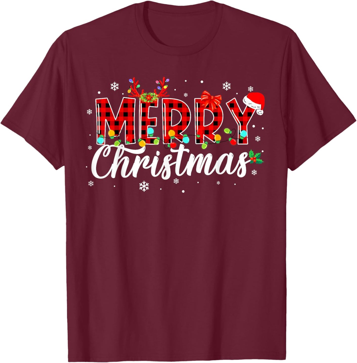 Merry Christmas Buffalo Plaid Red Santa Family Matching Xmas T-Shirt - T-Shirt | Maroon