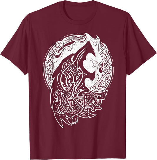 Wolf Celtic Proud Viking Warrior Nordic Mythology T-Shirt - T-Shirt | Maroon
