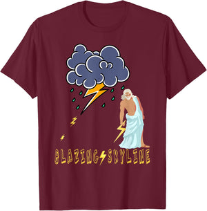Zeus Greek God Thunder Lightning Bolt Storm Retro Mythology T-Shirt - T-Shirt | Maroon