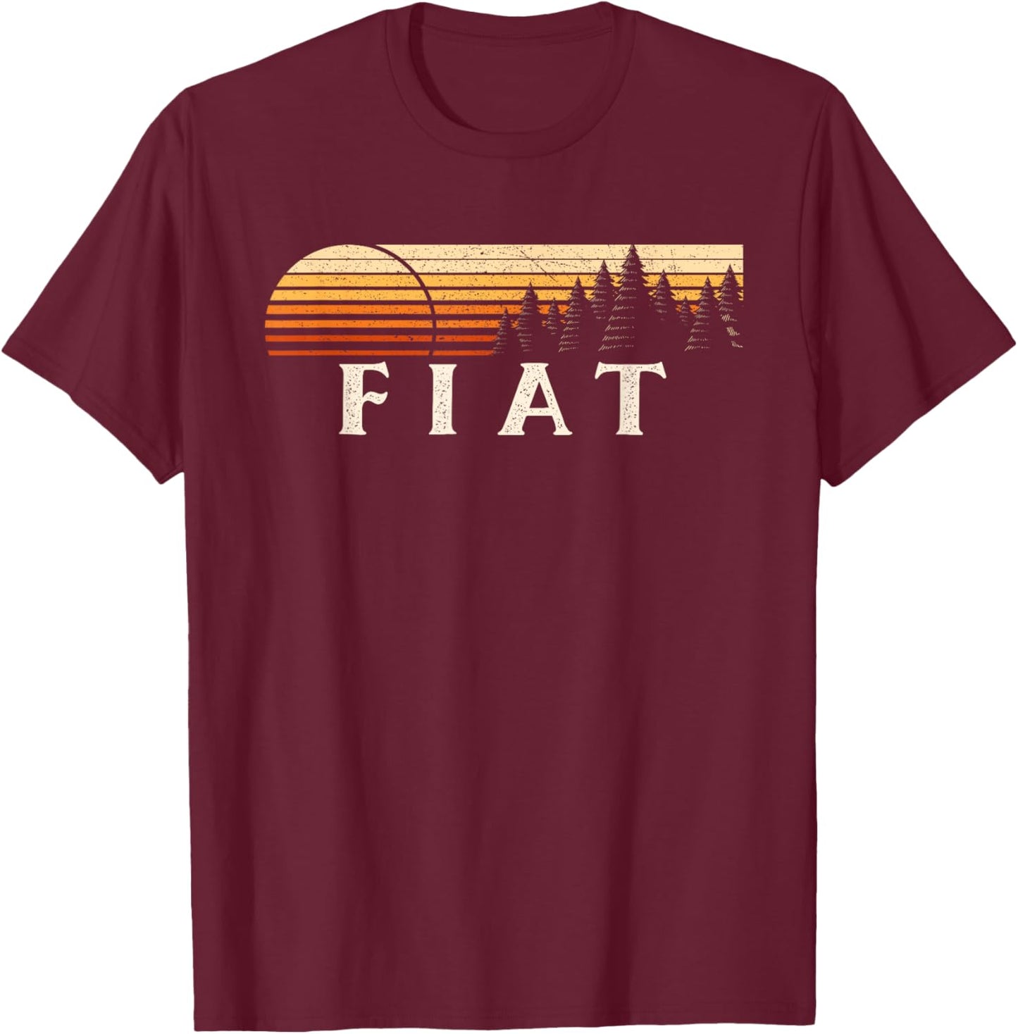 Fiat, KS Vintage Evergreen Sunset 80s Retro T-Shirt - T-Shirt | Maroon