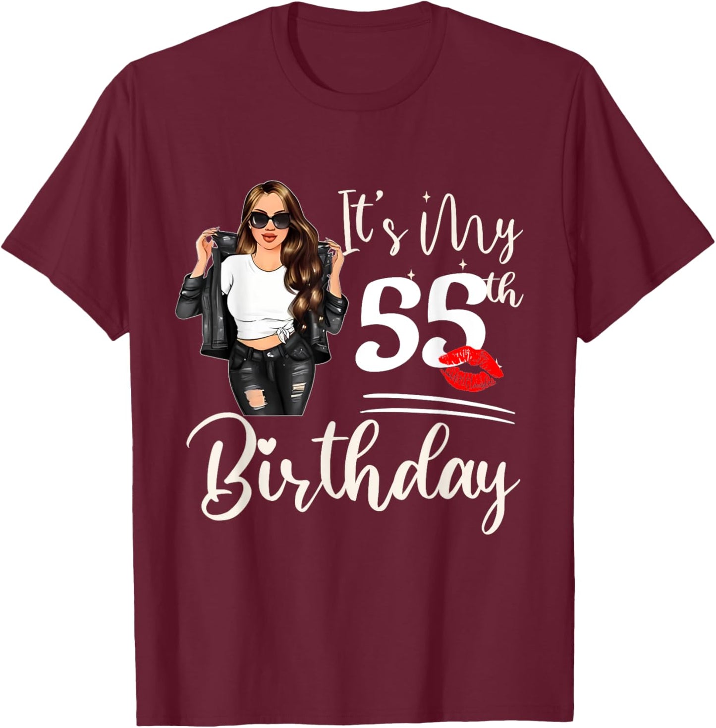 55 Years Old Black Melanin Women Girl It's My 55th Birthday T-Shirt - T-Shirt | Maroon