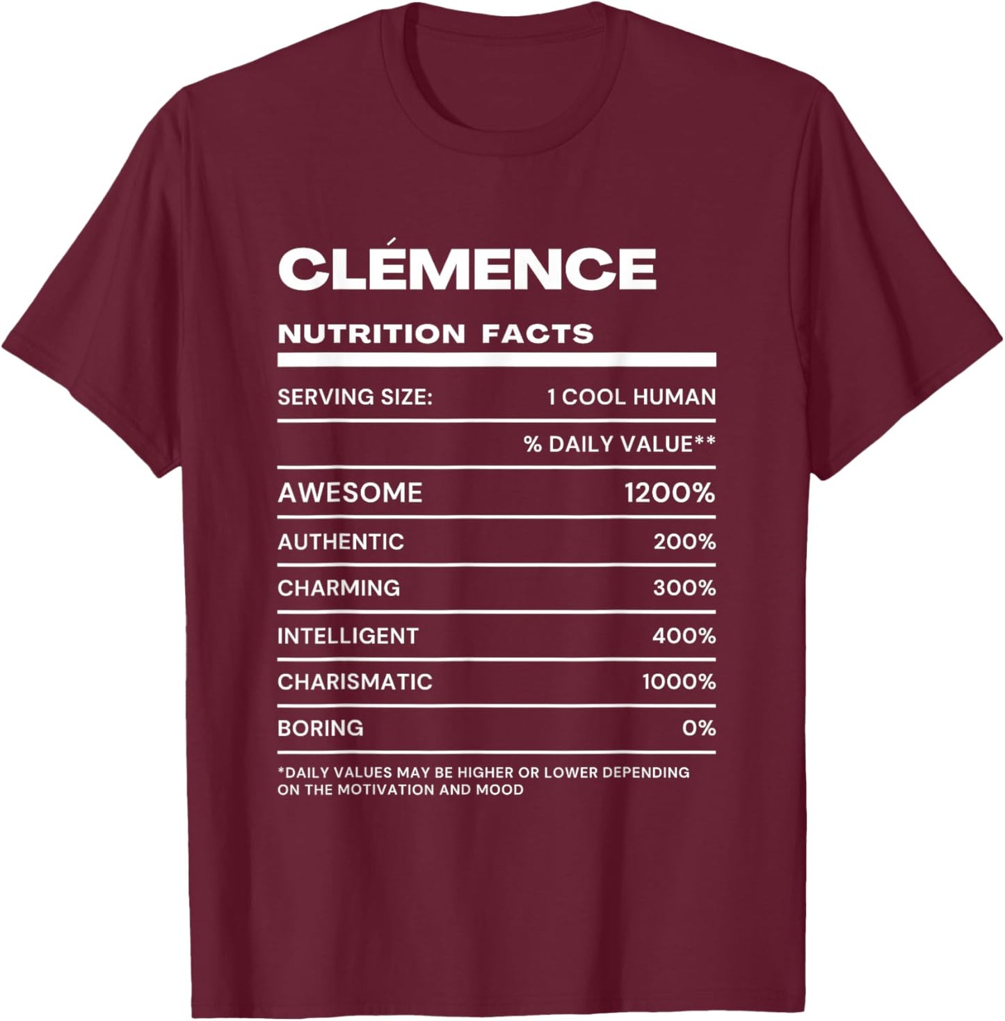 Clemence Nutritive Value Funny Name T-Shirt - T-Shirt | Maroon