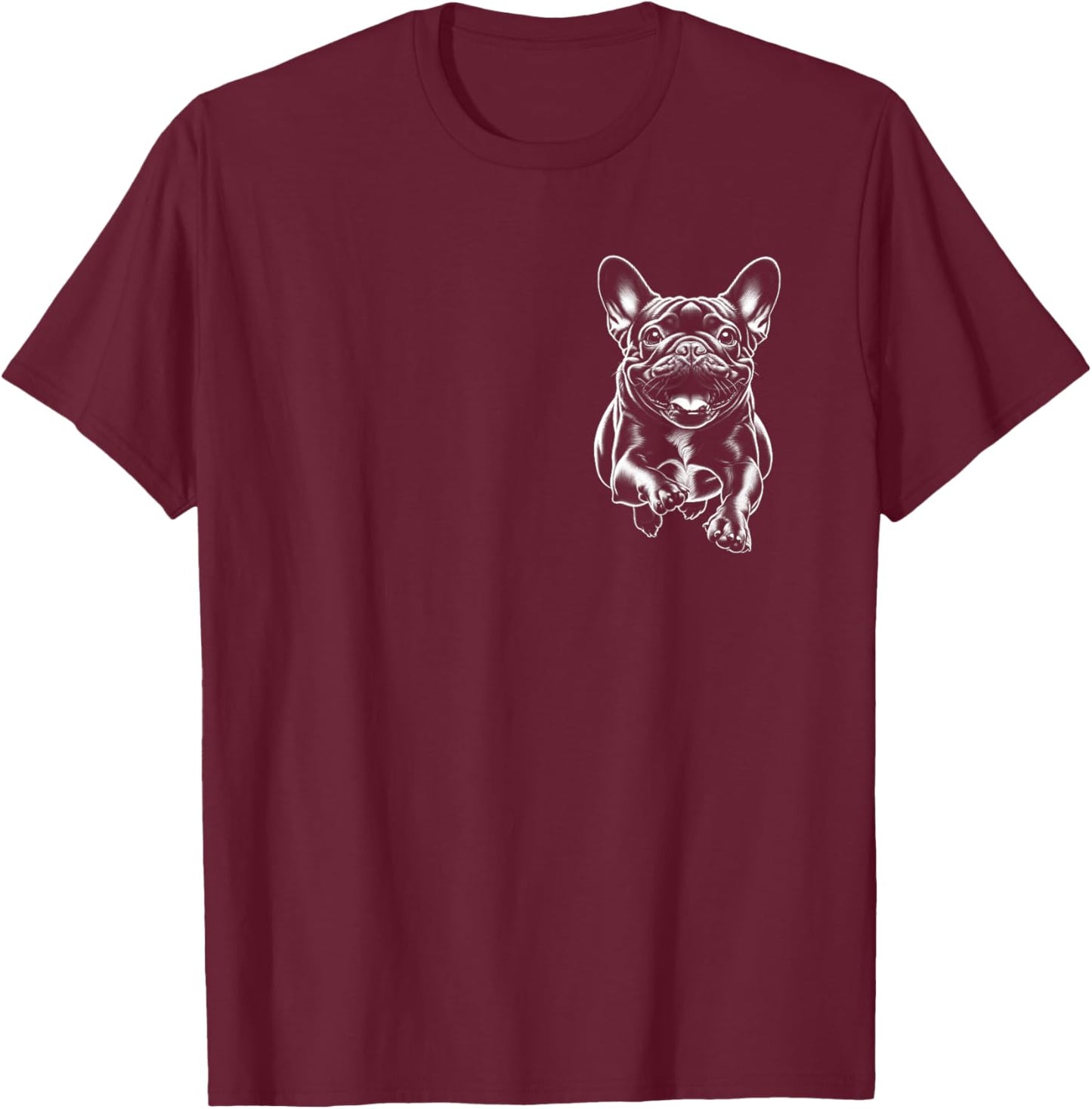 Cute French Bulldog Running On Chest T-Shirt - T-Shirt | Maroon