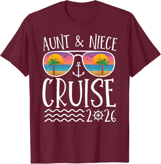 Aunt Niece Cruise Trip 2026 Summer Vacation Matching Family T-Shirt - T-Shirt | Maroon