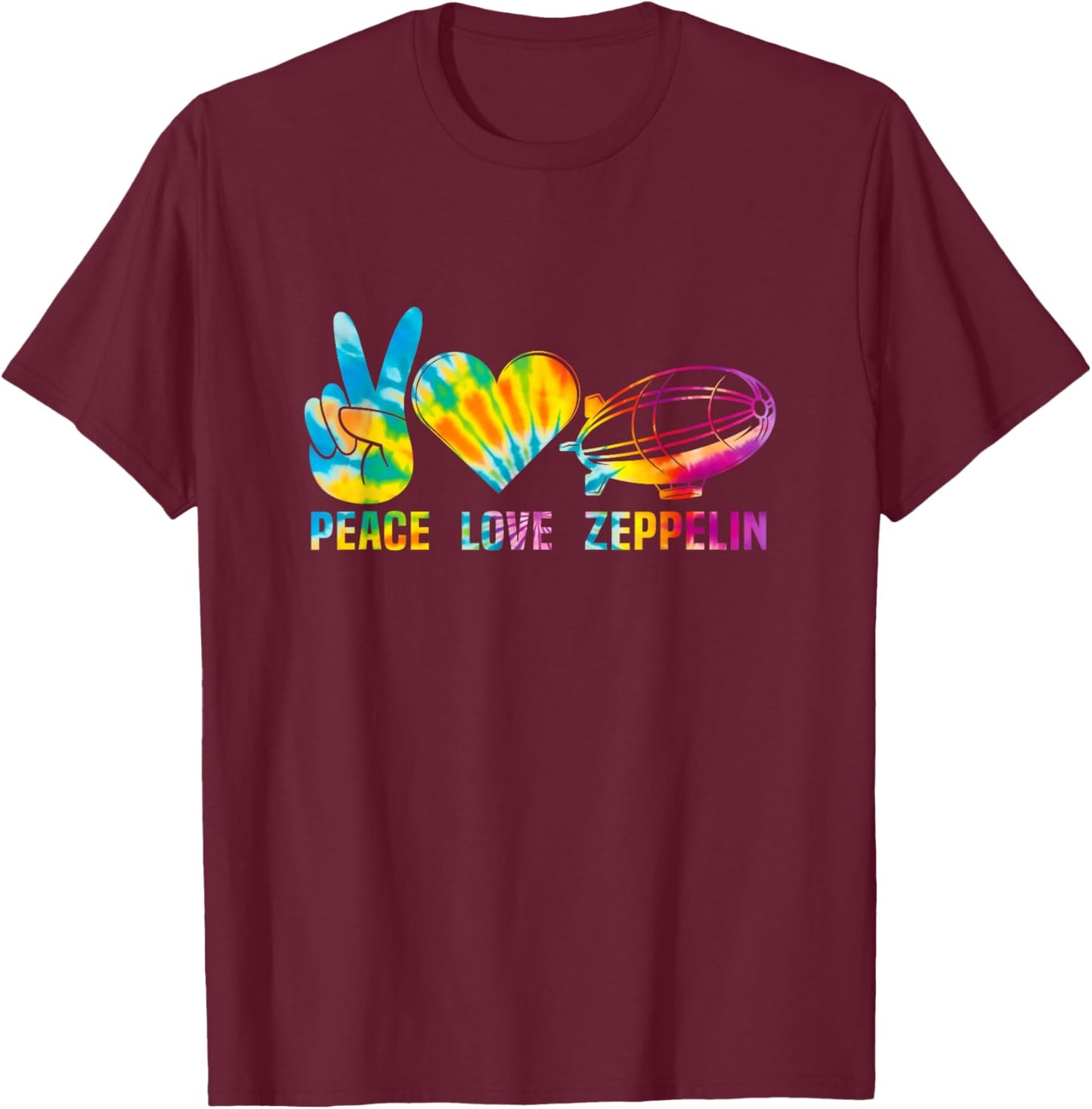 Tie Dye Dirigible Airship Blimp Zepelin Peace Love Zeppelin T-Shirt - T-Shirt | Maroon