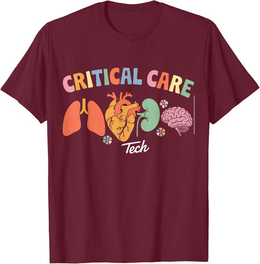 Critical Care Tech Groovy Critical Care Technician Retro T-Shirt - T-Shirt | Maroon