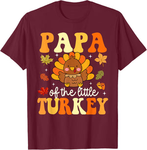 Papa of the Little Turkey Thanksgiving Theme Baby Shower T-Shirt - T-Shirt | Maroon