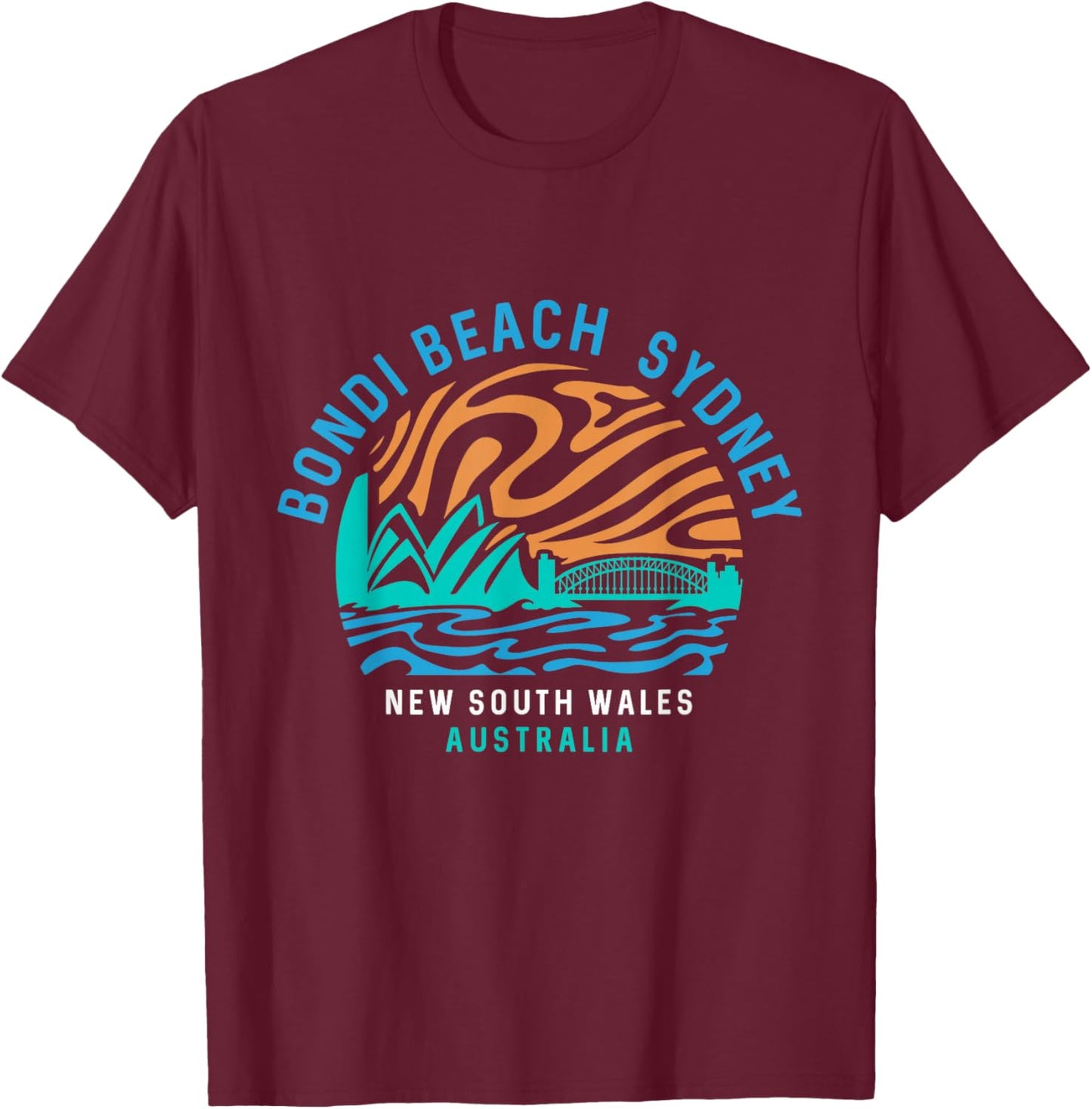 Vintage Retro Bondi Beach Sydney Australia Surfer Beach T-Shirt - T-Shirt | Maroon