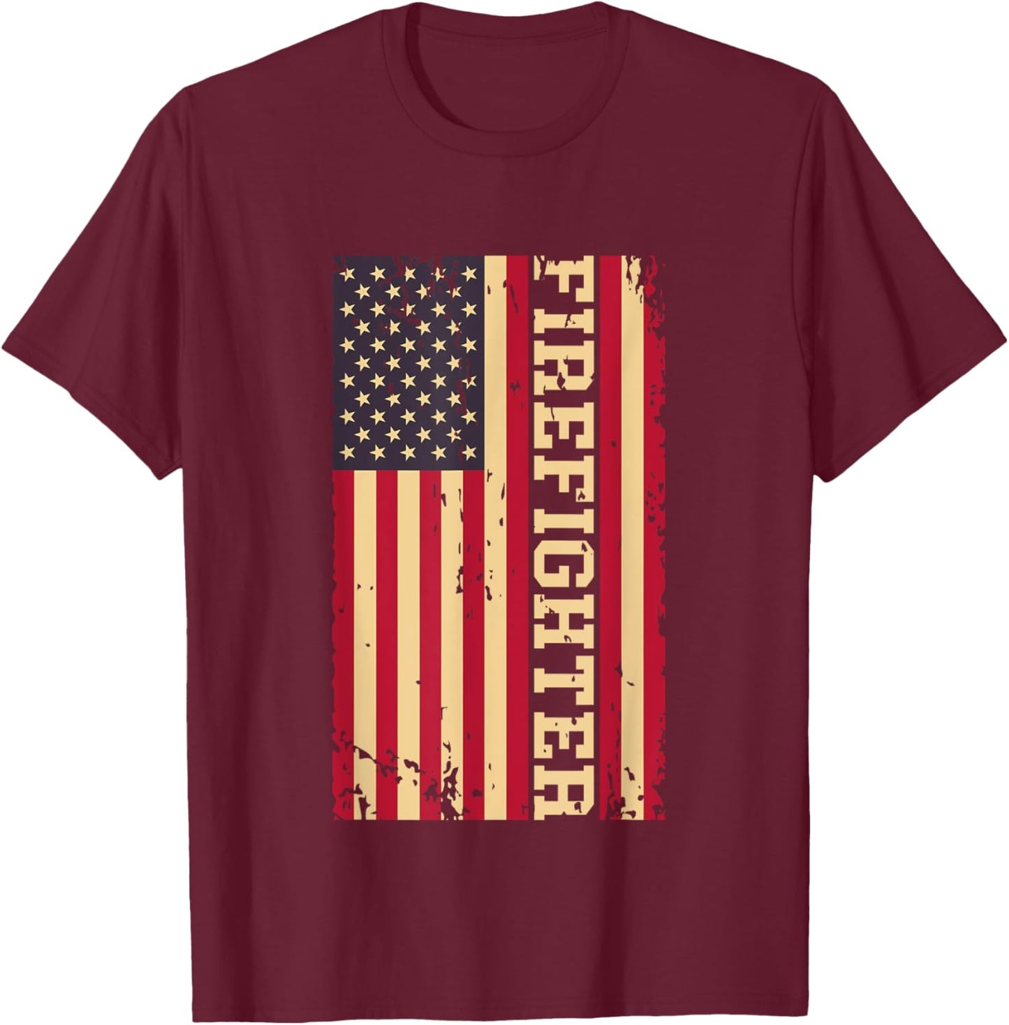 Firefighter Fire Dept Department Fireman Fire Rescue US Flag T-Shirt - T-Shirt | Maroon