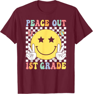 Peace Out 1st Grade Graduation Last Day School First Grade T-Shirt - T-Shirt | Maroon