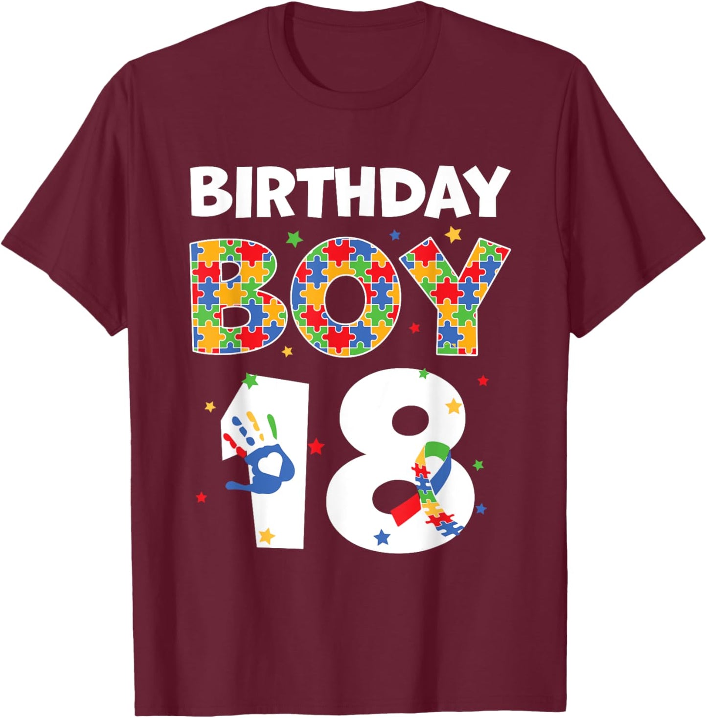 The 18th Birthday Boy Autism Awareness Puzzle Piece T-Shirt - T-Shirt | Maroon