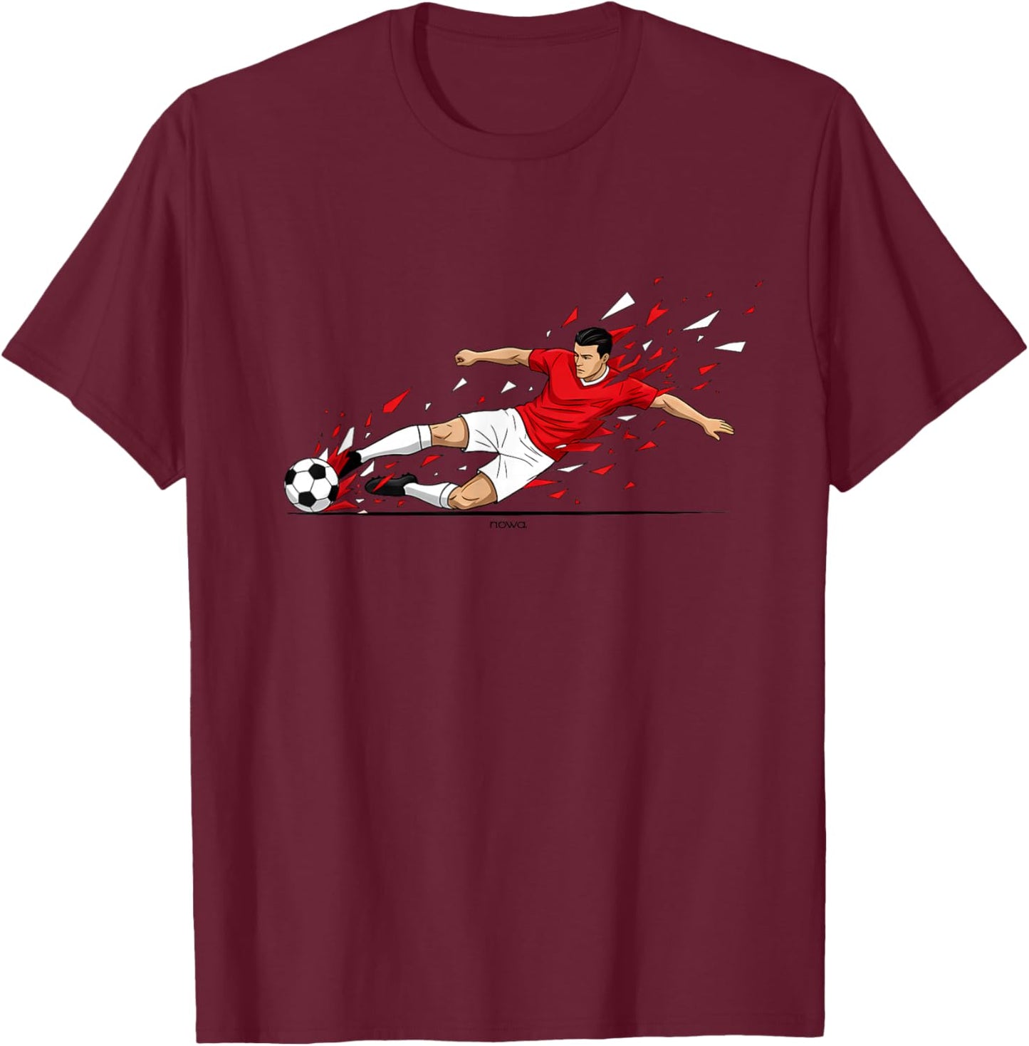 Fussball Tackling UND GRÄTSCHE IN ROT UND Weiss Comic T-Shirt - T-Shirt | Maroon