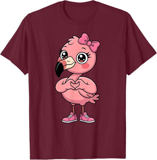 Cute Flamingos Coquette Bow Retro Flamingos Kids Girls T-Shirt - T-Shirt | Maroon