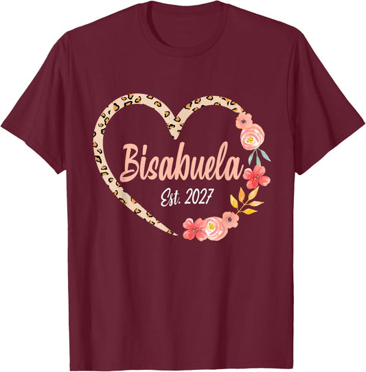 Bisabuela Est.2027 Spanish Great Grandma Announcement Heart T-Shirt - T-Shirt | Maroon