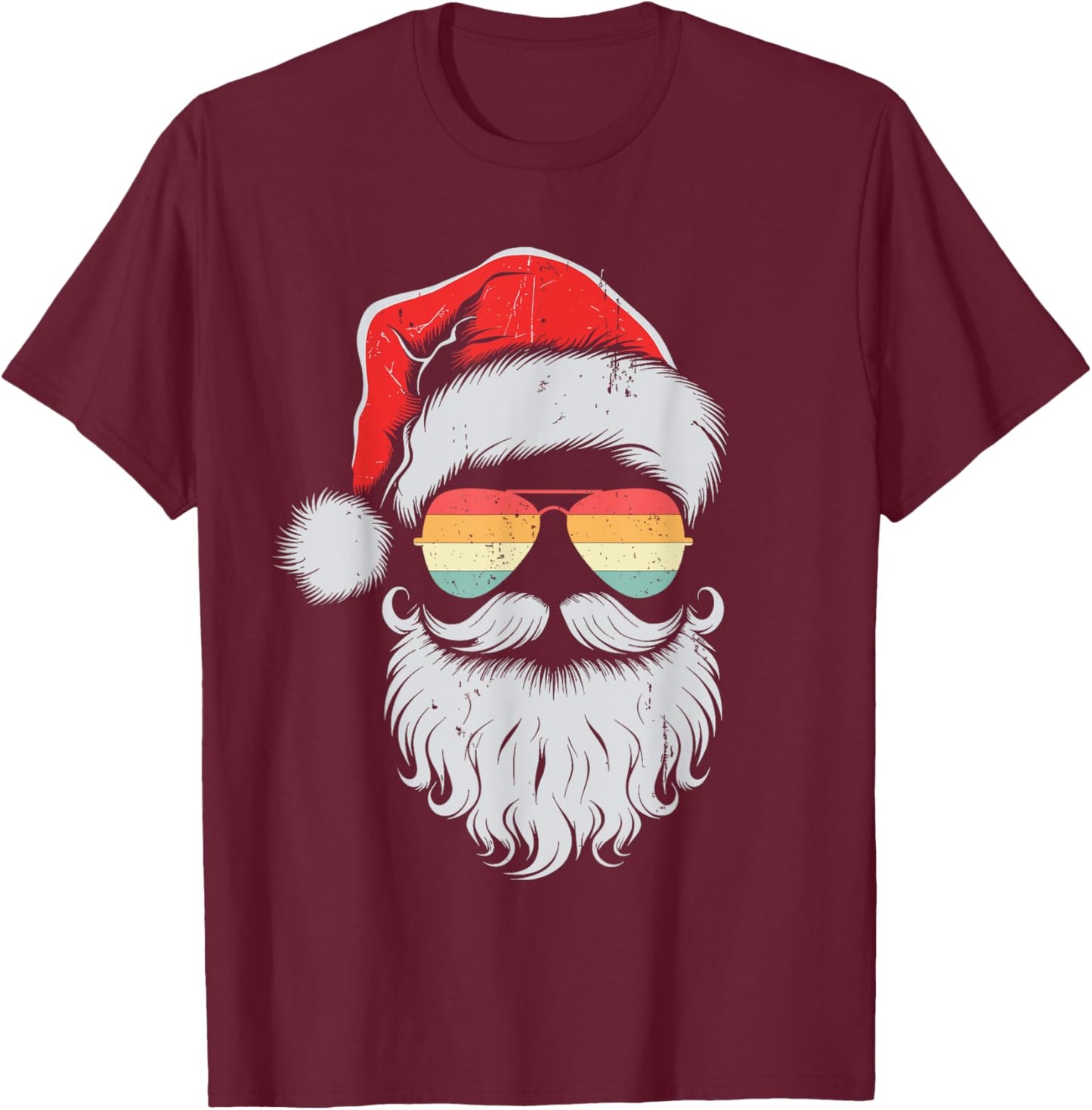 Cool Santa Face Sunglasses Christmas Xmas Men Boys T-Shirt - T-Shirt | Maroon