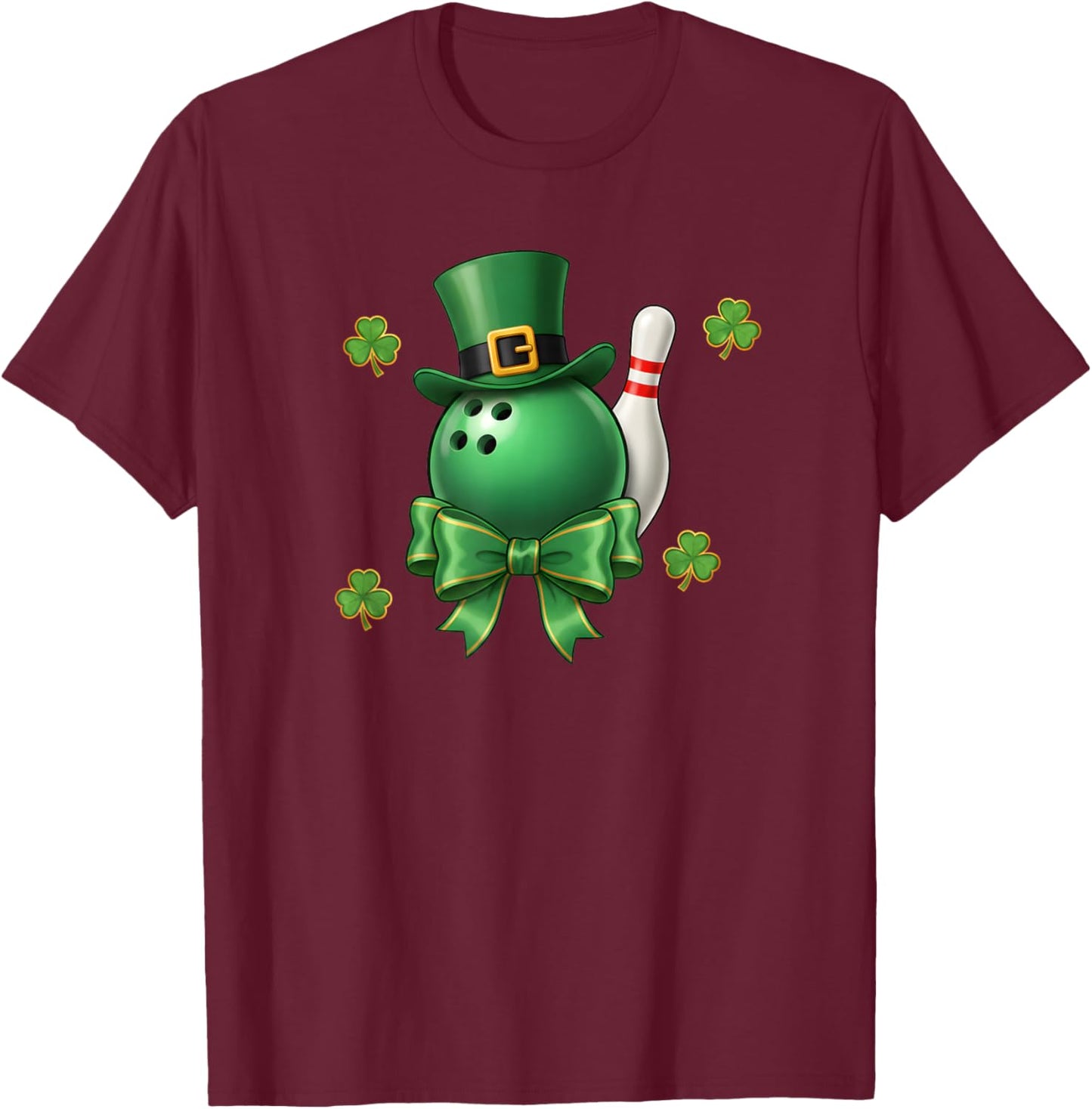 St Patricks Day Bowling Leprechaun Shamrock Boys Girls T-Shirt - T-Shirt | Maroon